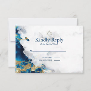 RSVP Bar Mitzvah Blue Sapphire Watercolor Geode