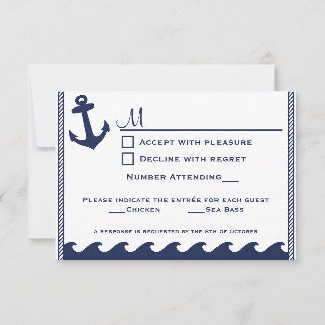 Rsvp blanco y azul marino náutico 2 opción de menú (Anverso)
