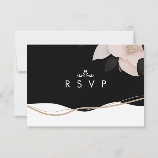 RSVP blanco y negro de lujo con opciones de comida (Reverso)