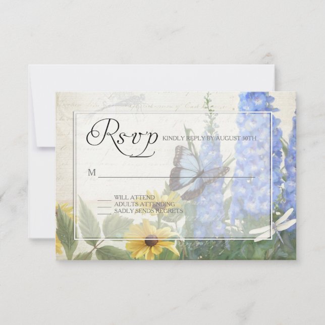 RSVP Blue Delphinium Yellow Daisy Butterfly Garden (Anverso)