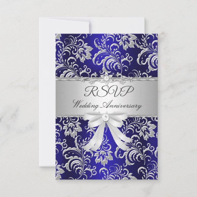 RSVP Blue Floral Bow 25° aniversario Boda (Anverso)