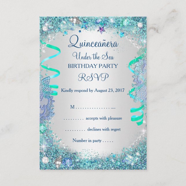 RSVP Blue Under The Sea Quinceanera 15 años (Anverso)