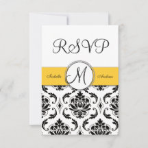 RSVP Boda Amarillo Damasco Negro