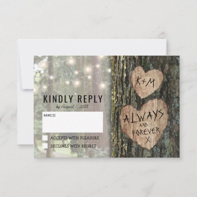 RSVP Boda Árbol Rústico | Luces de Hadilúes Countr (Anverso)