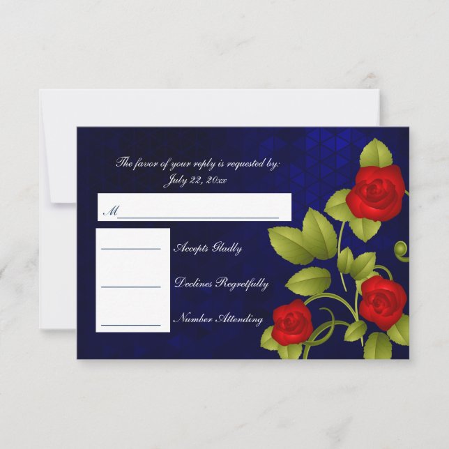 RSVP Boda azul oscuro y rosa rojo (Anverso)