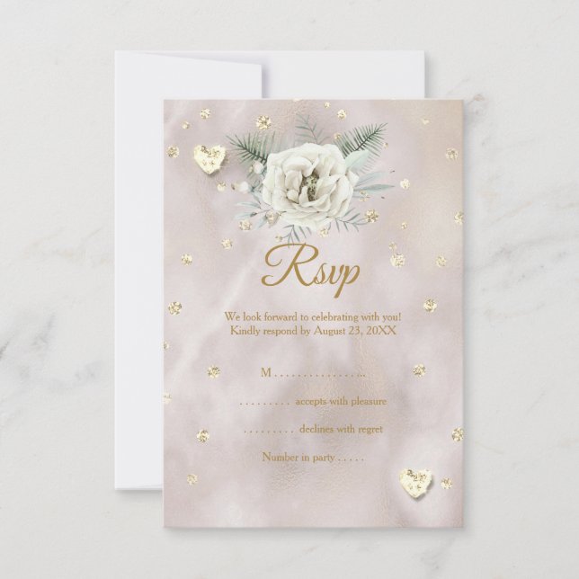 RSVP Boda Beige Oro Blanco Rosa Corazones Brillant (Anverso)