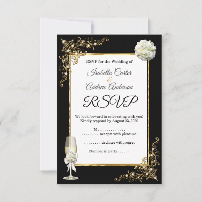 RSVP Boda Black Champagne Gold Pearl (Anverso)