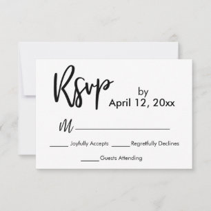 RSVP Boda blanco negro moderno de escritura a mano