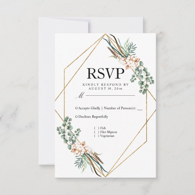 RSVP Boda Boho Algodón Verde con Brillo (Anverso)