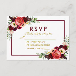 RSVP Boda Boho Floral Burgundy Acuarela Dorado