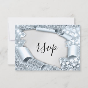 RSVP Boda Brillo Novia Gris Plateado Azul