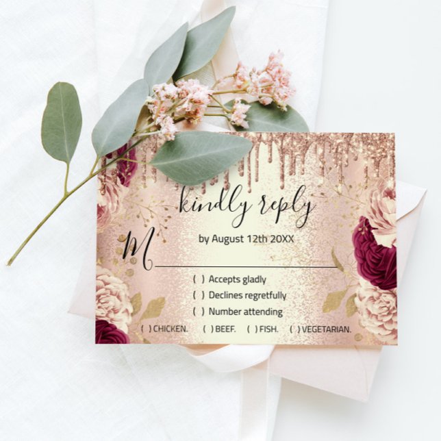 RSVP Boda Brillo Novia Rosa Dorado Burgun (Subido por el creador)
