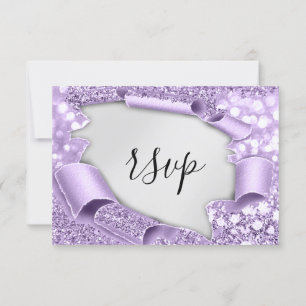 RSVP Boda Brillo Nupcial Púrpura Plata Elegante