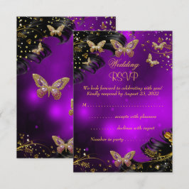 RSVP Boda Brillo púrpura Oro Negro Mariposa