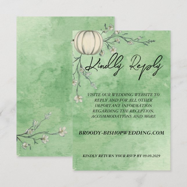 RSVP Boda Calabaza Otoño Verde Rústico (Anverso / Reverso)