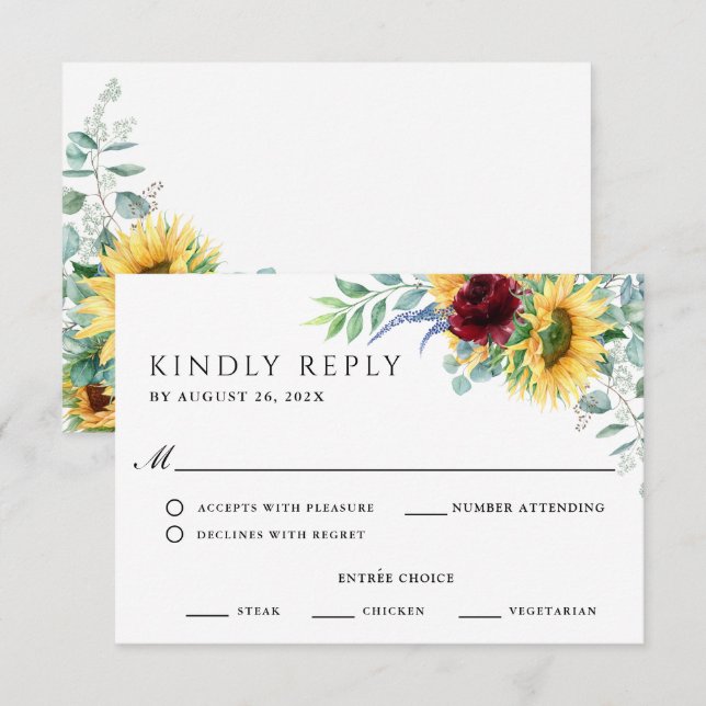 RSVP boda de Boho Sunflowers (Anverso / Reverso)