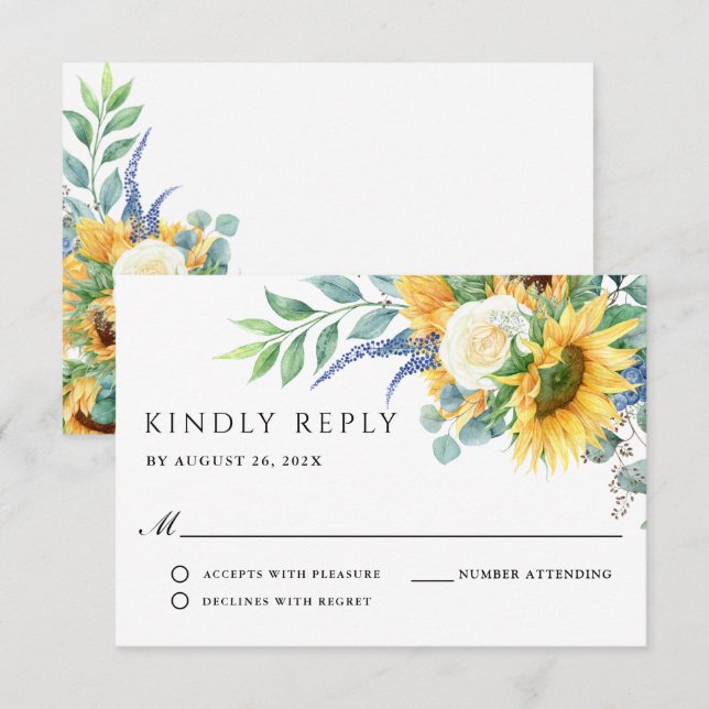 RSVP boda de Boho Sunflowers (Anverso / Reverso)
