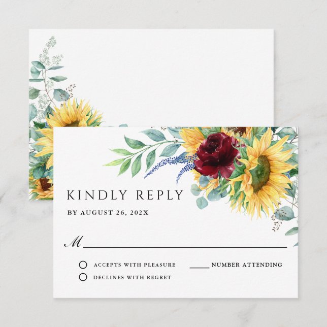 RSVP boda de Boho Sunflowers (Anverso / Reverso)