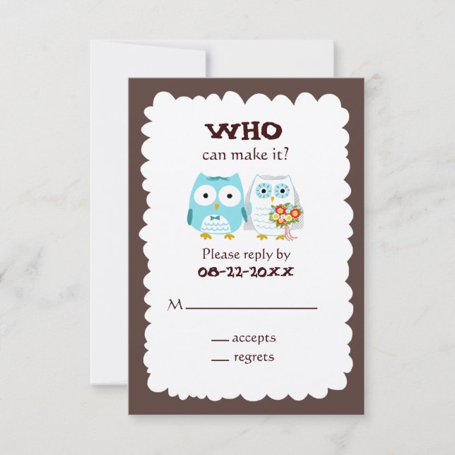 RSVP Boda de Búhos - Novia y Novio Lindos (Anverso)