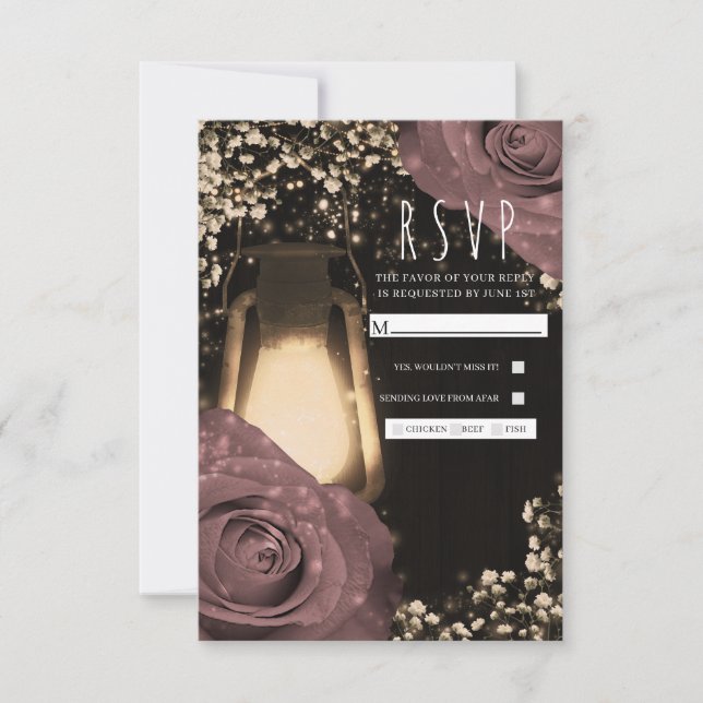 RSVP boda de casamiento Rústico de linterna brilla (Anverso)