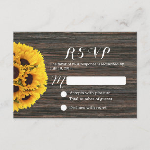 RSVP Boda de fondo de madera oscura de girasol rús