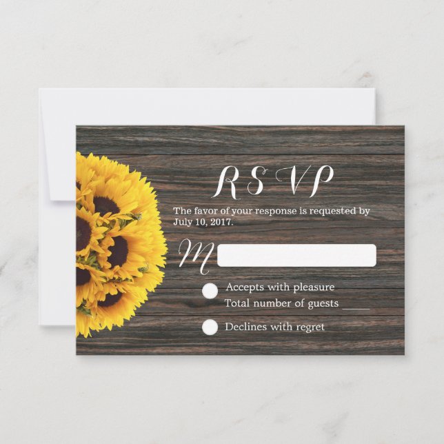 RSVP Boda de fondo de madera oscura de girasol rús (Anverso)