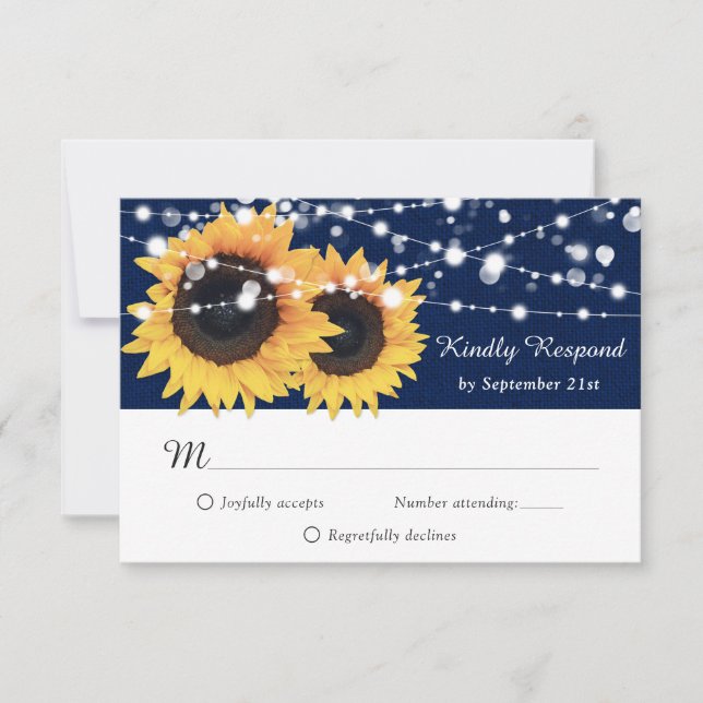 RSVP boda de girasol azul de la marina rusa (Anverso)