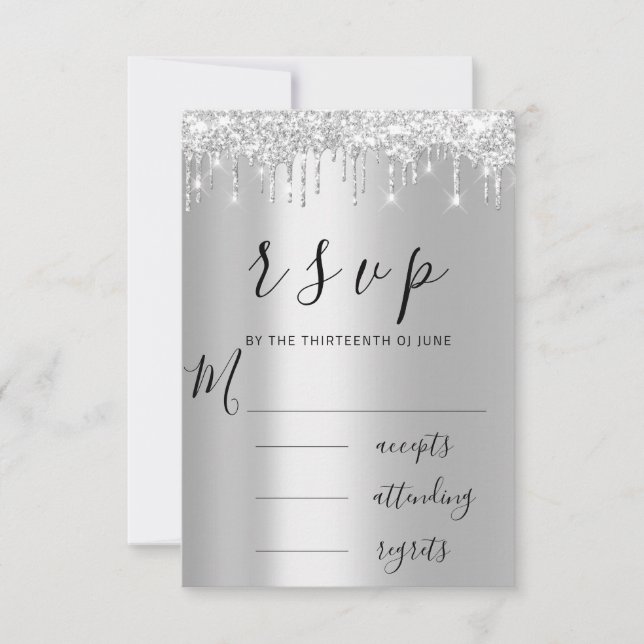 RSVP Boda de goteo de plata gris negro (Anverso)