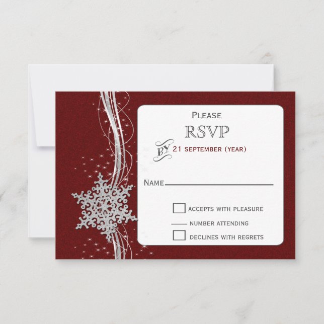RSVP boda de invierno con copos de nieve de plata  (Anverso)