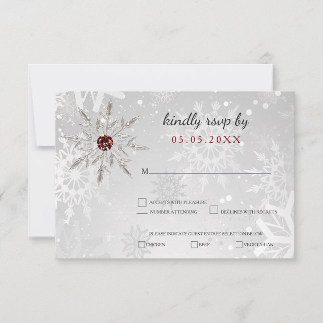 rsvp boda de invierno con copos de nieve rojo plat (Anverso)