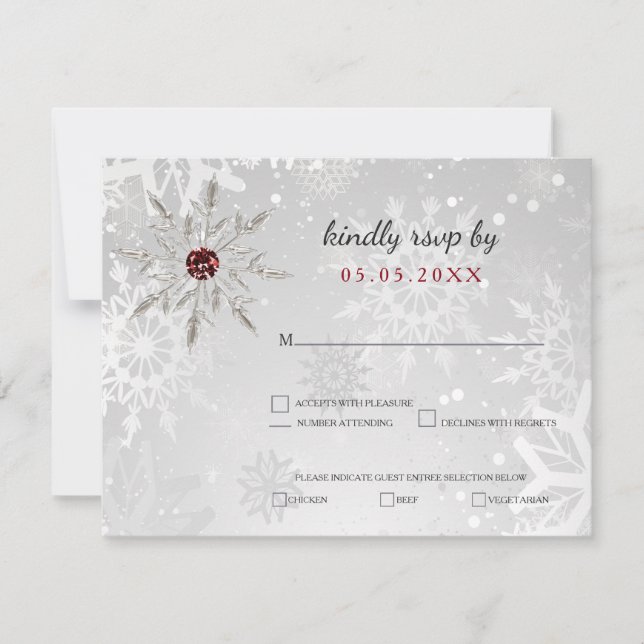 rsvp boda de invierno con copos de nieve rojo plat (Anverso)