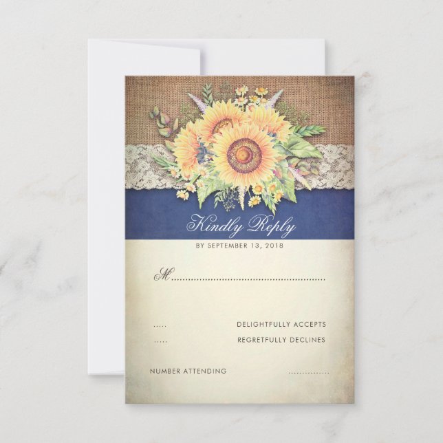 RSVP boda de la Armada Rustic Sunflowers Burlap (Anverso)