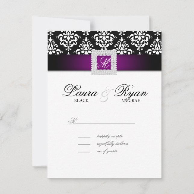 RSVP Boda de la tarjeta de respuesta Jewel blanco  (Anverso)