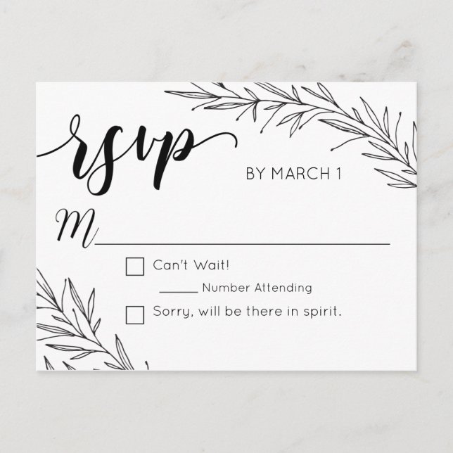 RSVP Boda de la tarjeta postal de las ramas de dib (Anverso)
