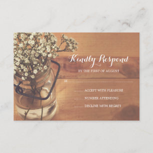 RSVP boda de Madera de Mason Jar con el aliento de