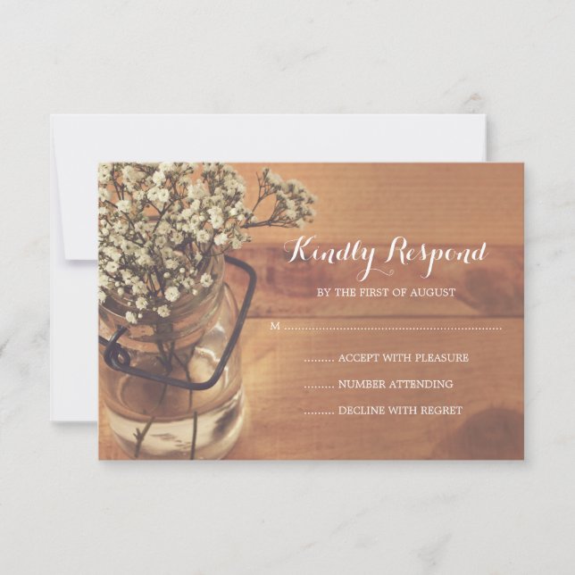 RSVP boda de Madera de Mason Jar con el aliento de (Anverso)