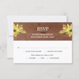 RSVP Boda de Madera Rústica Caída de Girasol