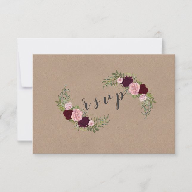 RSVP Boda de papel de artesanía floral de Marsala  (Anverso)