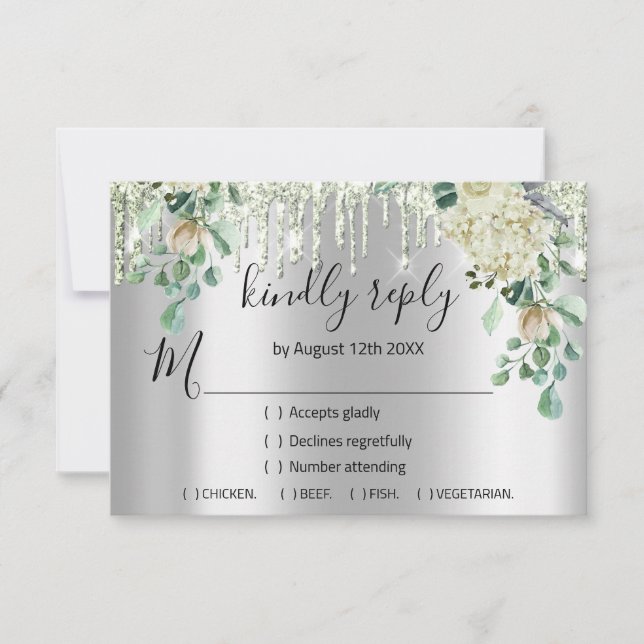 RSVP Boda de Plata Brillo Menta Verde Gotea (Anverso)