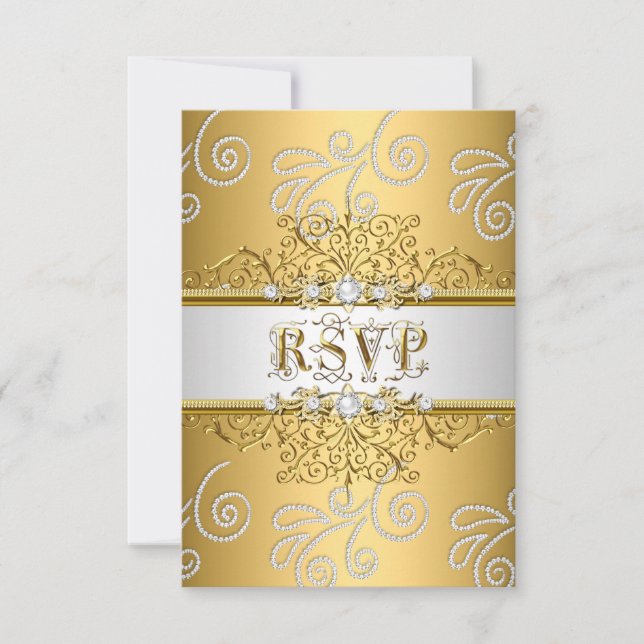 RSVP Boda Elegant Gold Silver Lace Diamante (Anverso)