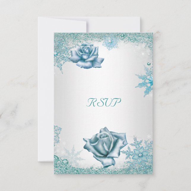 RSVP Boda Elegante Brillante Rosas Azules y Blanca (Anverso)