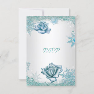 RSVP Boda Elegante Brillo Azul Teal Rosas Blancas