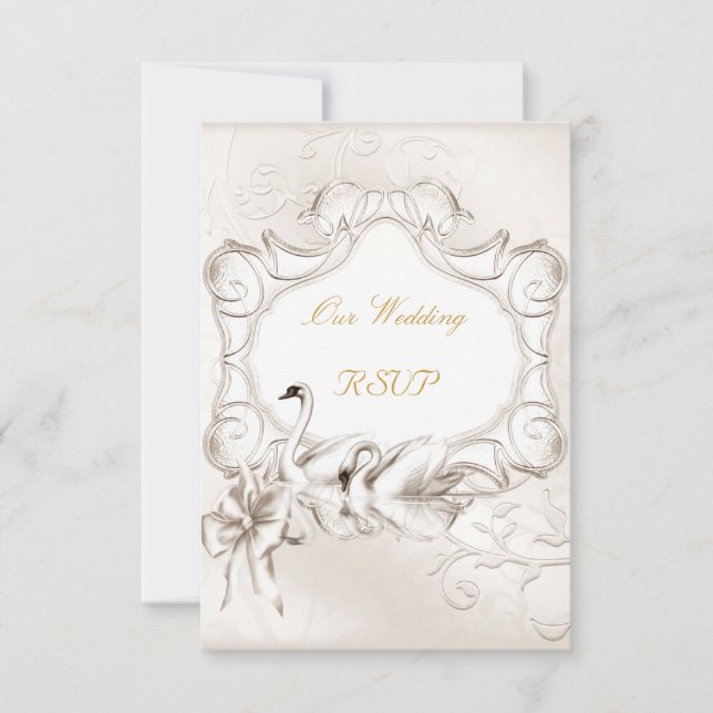 RSVP Boda Elegante Conjunto de Cisnes Blancos Crem (Anverso)