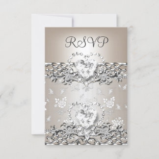 RSVP Boda Elegante Corazón de Diamante Plateado Cr