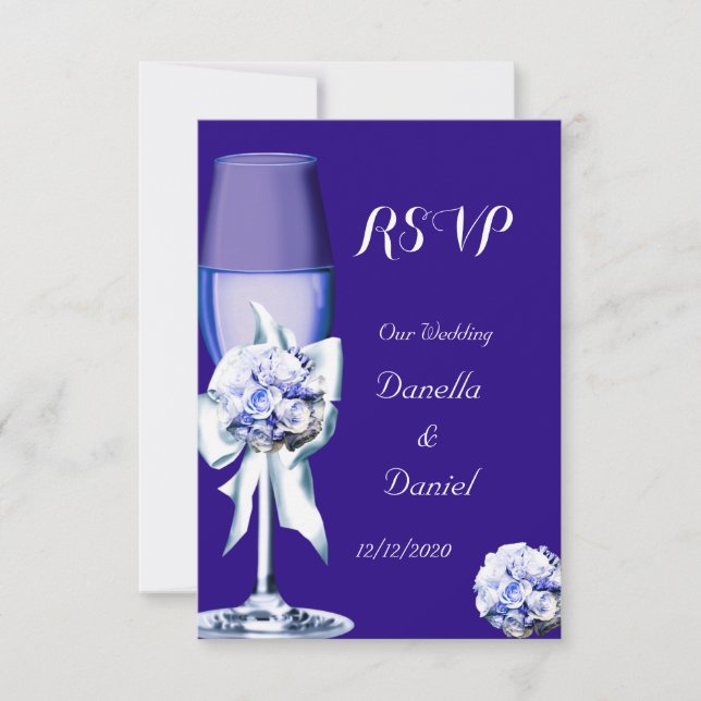 RSVP Boda Elegante Plata Azul Marino Rosas Florale (Anverso)