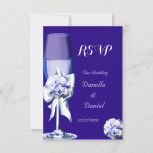 RSVP Boda Elegante Plata Rosas Florales Azul Marin