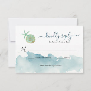 RSVP boda en la playa del océano con acuarela