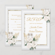 RSVP Boda Flor de Rosa Blanca Champán Dorado