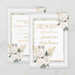 RSVP Boda Flor de Rosa Blanca Champán Dorado