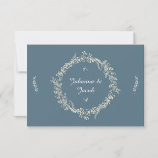 RSVP Boda floral de flor con delineado azul rústic